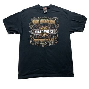 Harley Davison Men's Short Sleeve Black Double Side Large 2010 Wyoming Biker‎